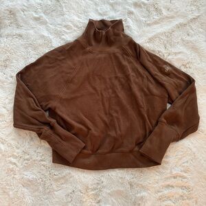 Brown mock neck cropped waffle knit Alo yoga sweater